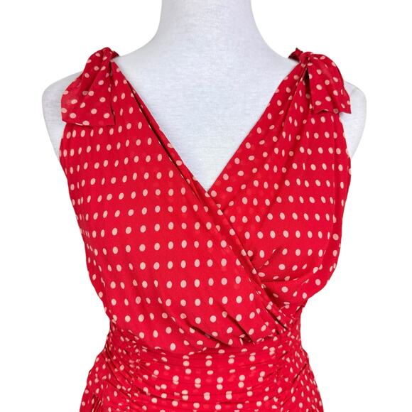 Vintage Cerruti 1881 EU 36 Red Polka Dot Sleeveless Fit & Flare 100% Silk Dress - Picture 3 of 10